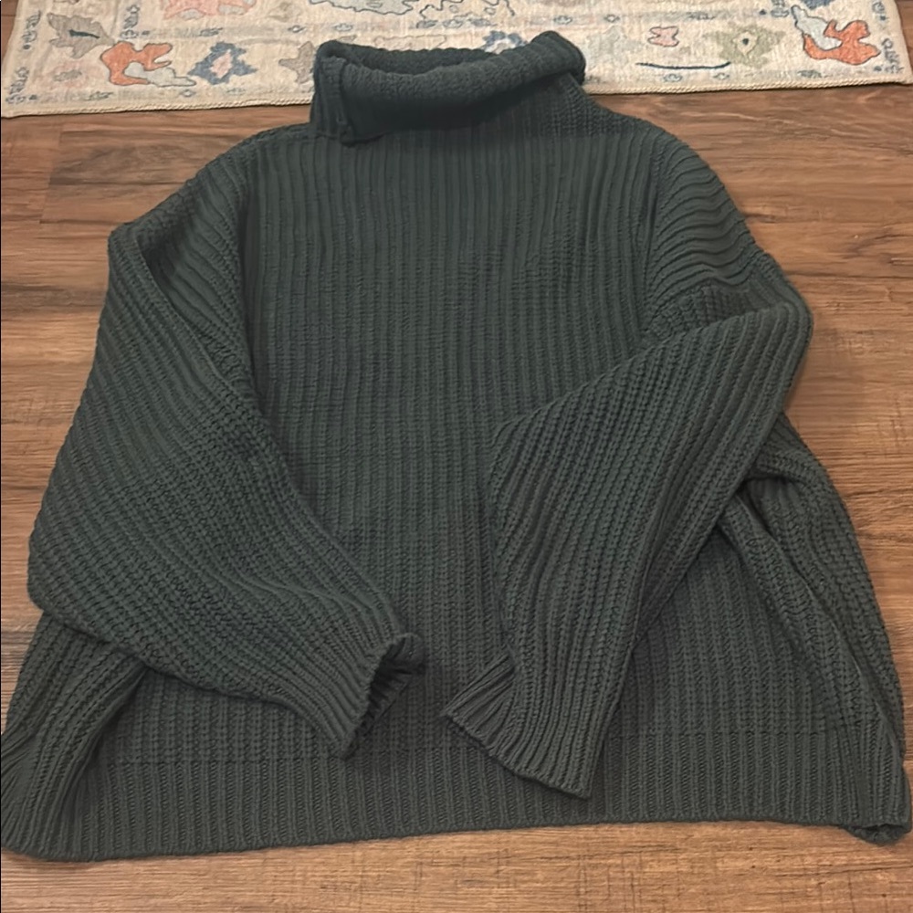 Free People Dark Green Ribbed Turtleneck Sweater